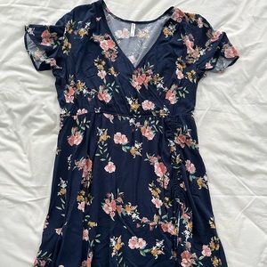 Ruched Faux Wrap Floral Dress